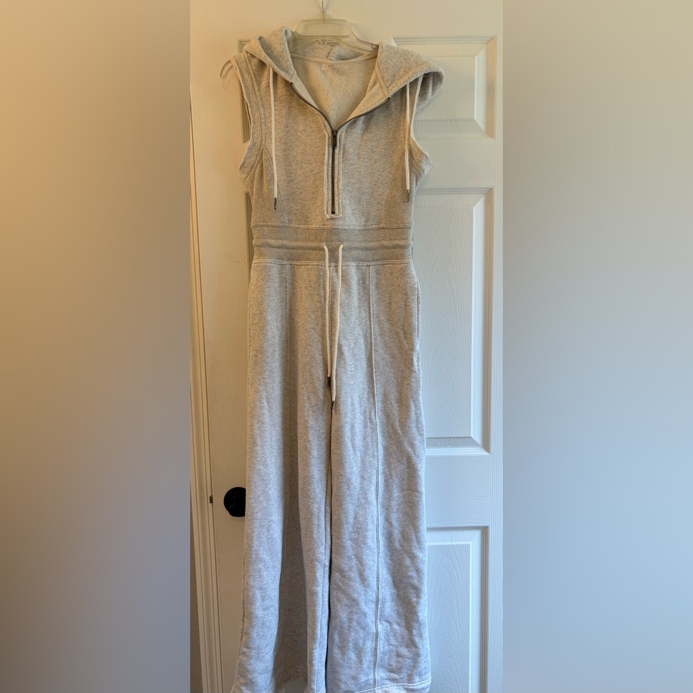 Free People FP Movement Women Jumpsuit XS Gray Wide Leg Hooded Drawstring